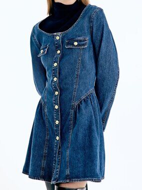 (NWT) H&M - denim blue flare skirt dress (Large)